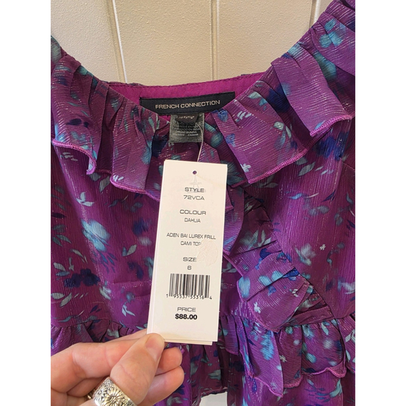 French Connection Women's ADEN BAI LUREX FRILL CAMI TOP Size 6 NWT $88 - Picture 7 of 8